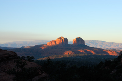 Sunrise on Cathedral Rock as seen from the butte beside Chicken Point