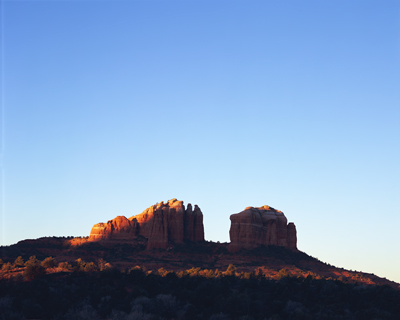 Sunrise on Cathedral Rock as seen from the trailhead for Chicken Point