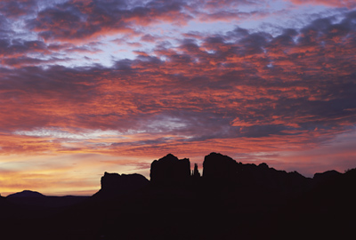 Sunrise on Cathedral Rock as seen from Red Rock Loop Road