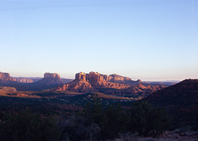 Sunset on Cathedral Rock as seen from Red Rock Loop Road in November 2009
