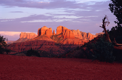 Sunset on Cathedral Rock, as seen from Red Rock Loop Road, in west Sedona
