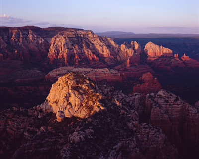 Sunset on Coffeepot, the Fin, and the Mogollon Rim in east Sedona