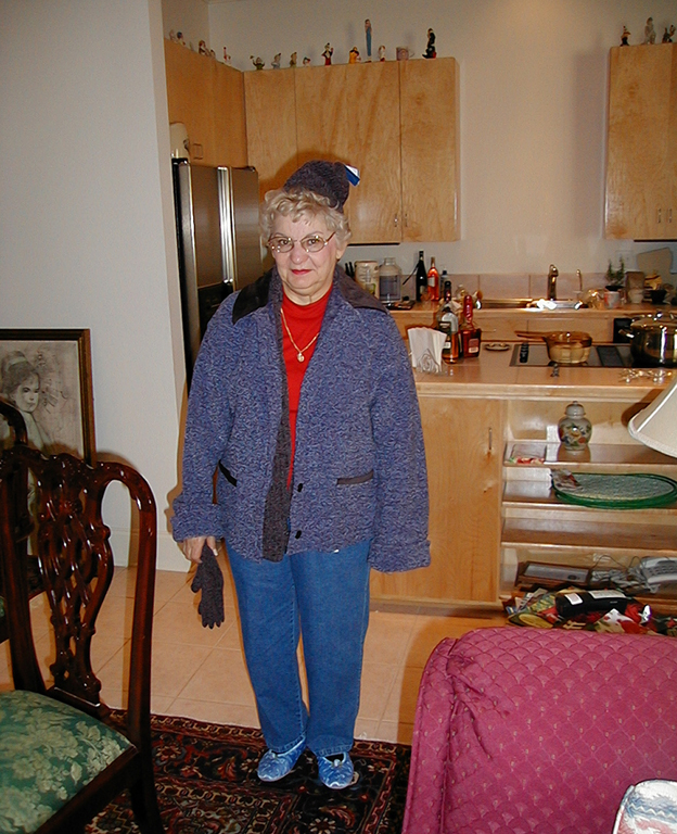 Mom wearing her winter gift clothes on Christmas Day