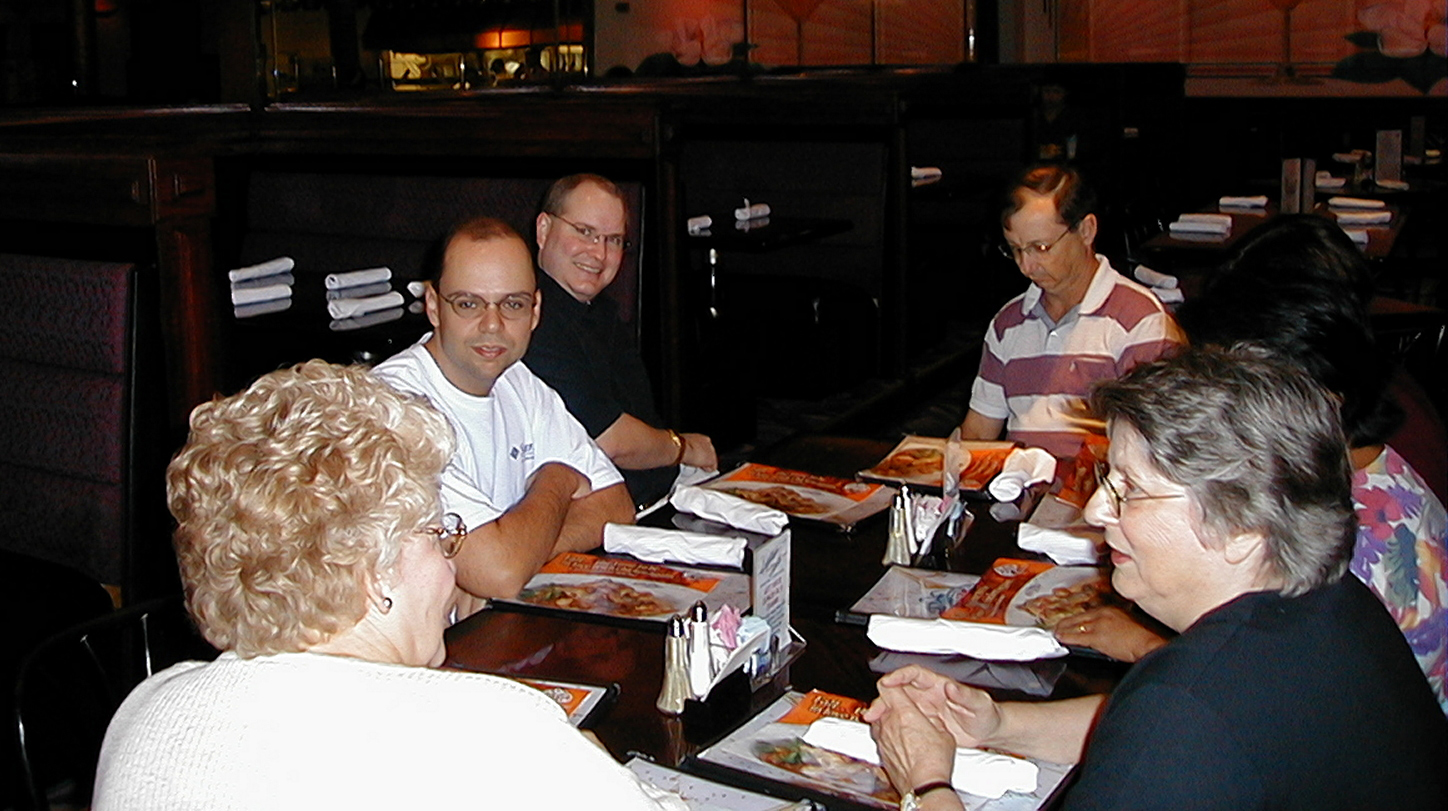 Mom, Mike, Marc, Felix, and Aunt Dory blocking Gai and Anisa at COPELAND'S® Restaurant in Baton Rouge