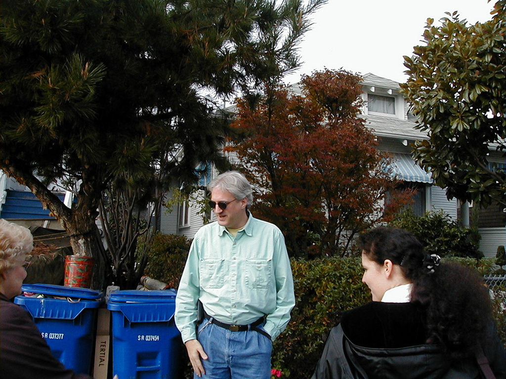 Mom, Matt, and Jackie standing in front of Marc's friend Matt's house in Alameda