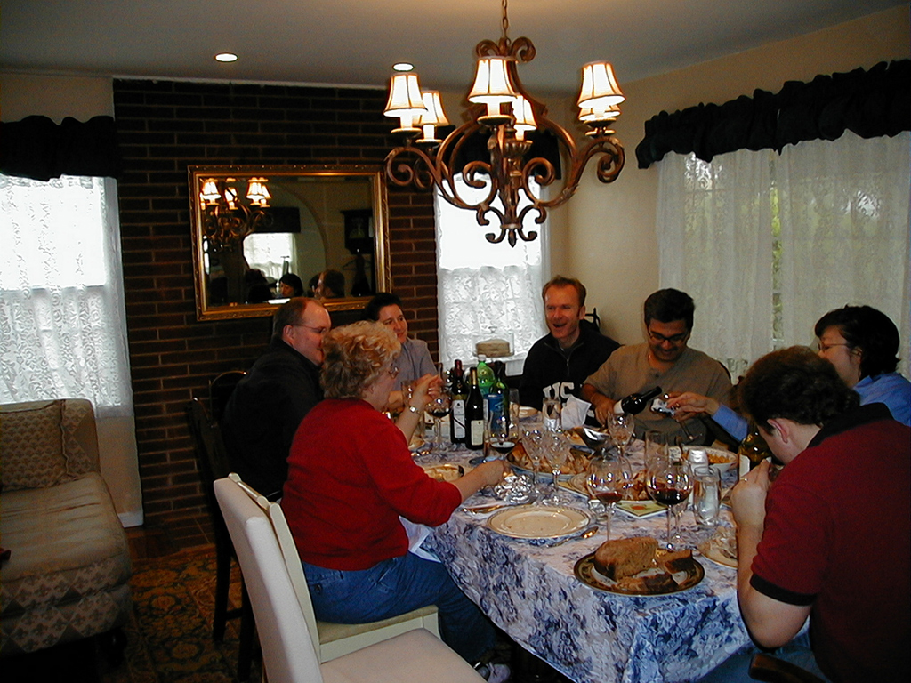 Marc, Mom, Jackie, Max, Naresh Steve, and See-Yai enjoying a Thanksgiving feast at Jackie and Steve's home in San Francisco
