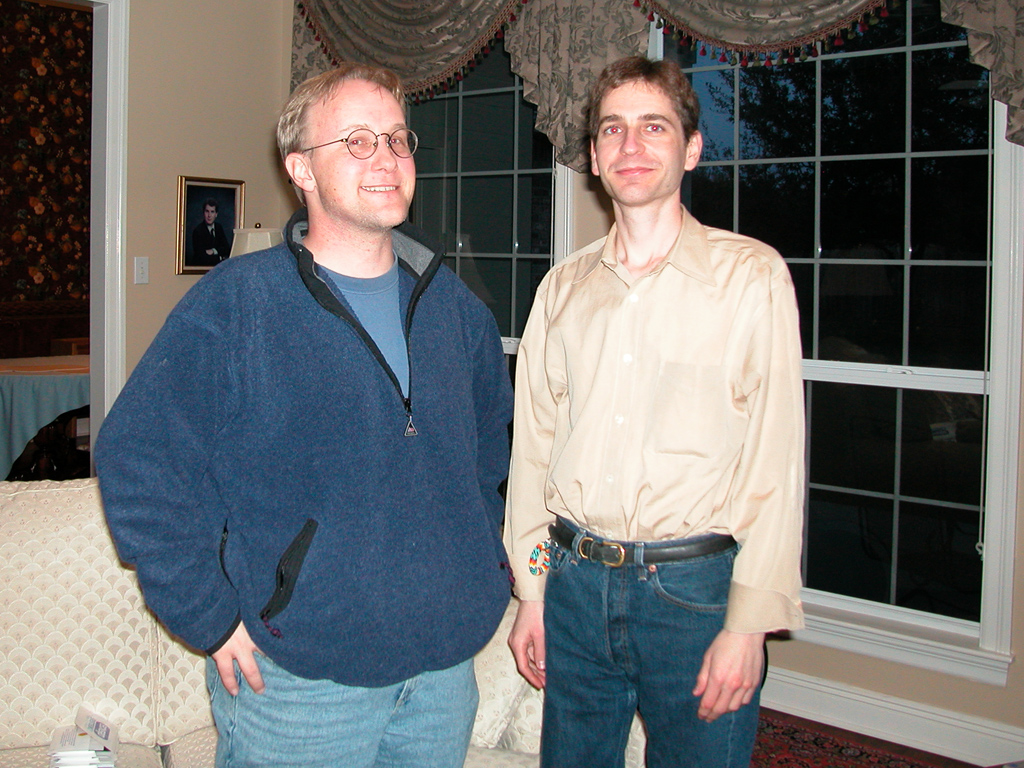 Mark Fitzpatrick and Dan visiting in Mom's living room on Christmas Eve