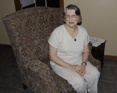 Aunt Dory sitting on a recliner in Julie and Rusty's house