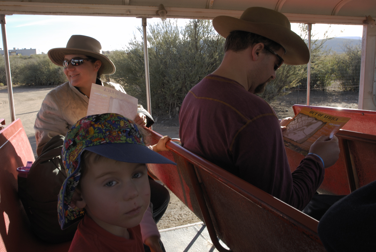 James, Jackie and Steve in the open air bus at the OUT OF AFRICA® wildlife park in Camp Verde