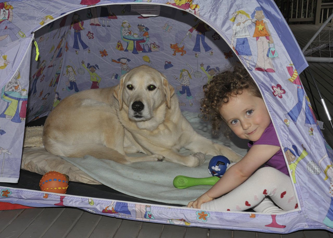 Sophia and Gus hanging out in Gus's sleeping tent