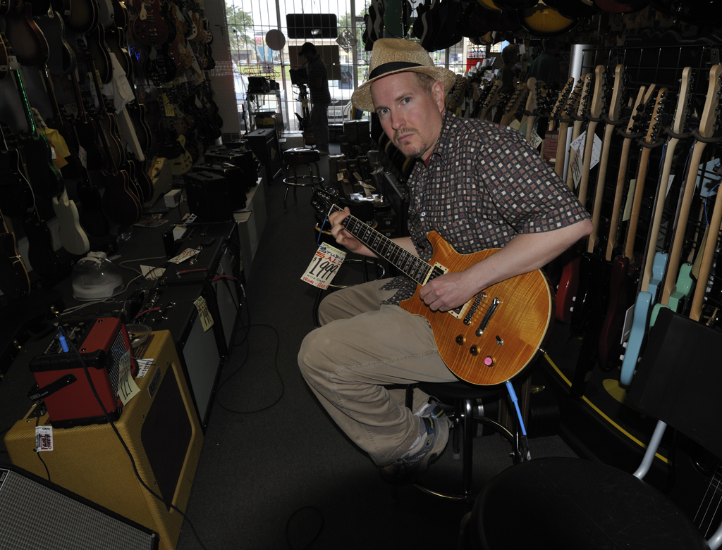 Marc jamming out at the left-handed guitar shop SOUTHPAW'S®in Houston