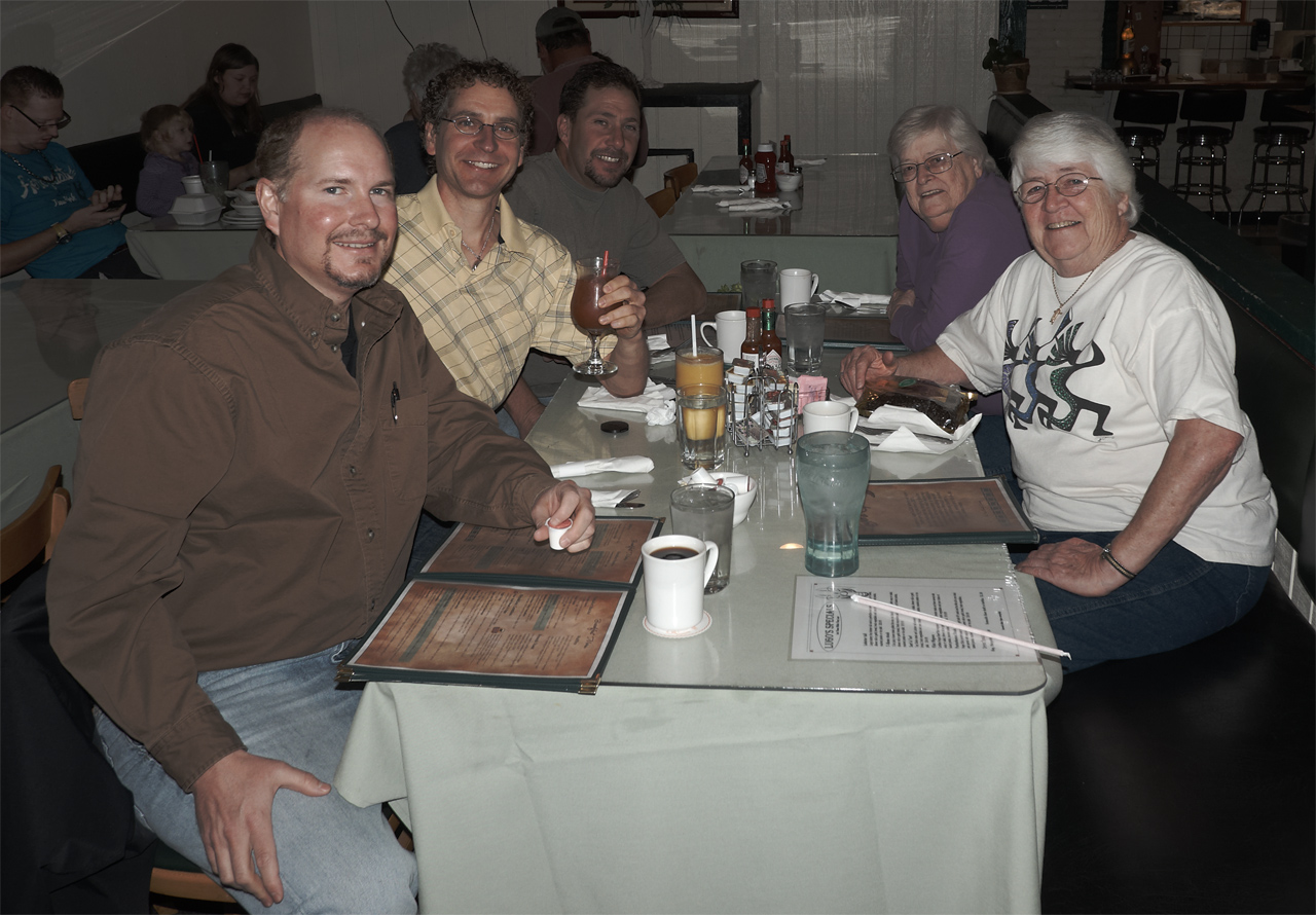 Marc, Dan holding Tom's Bloody Mary, Tom, MarLyn, and Aunt Pat at LUGO'S® restaurant