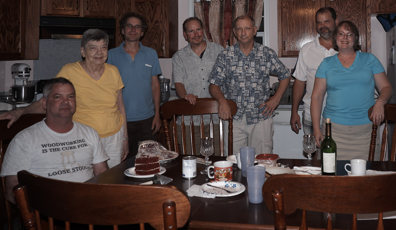 Louis, Aunt Lou, me, Marc, Felix, Eric aand Lynne in Louis and Monica's kitchen