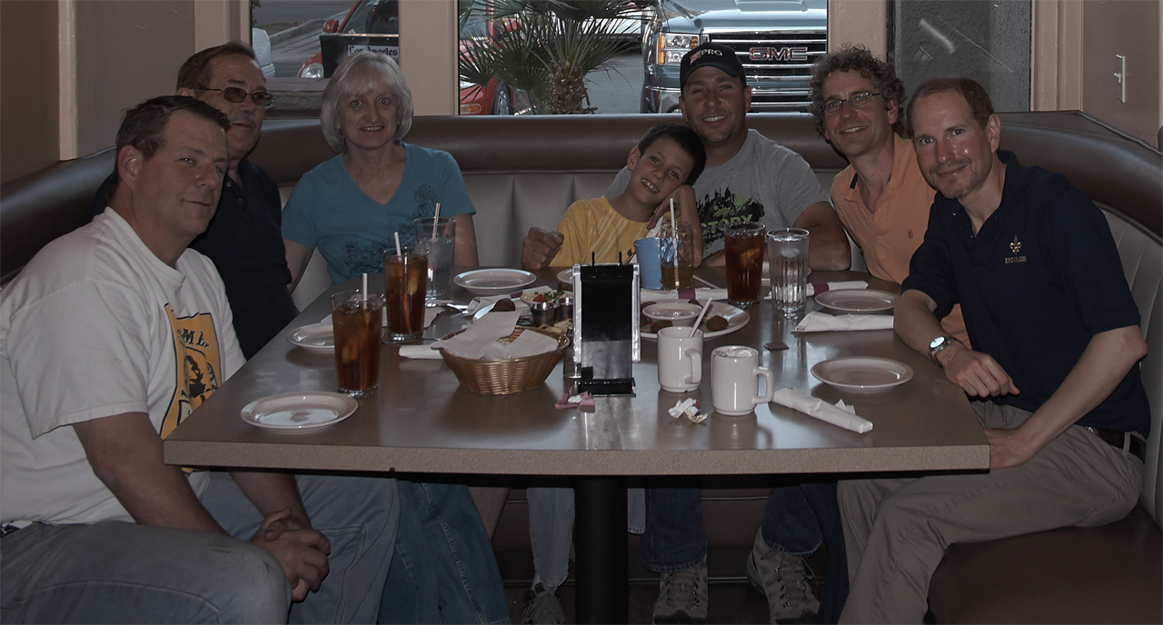 David, Uncle Bill and Lynne, Hunter and Tom, Dan, and Marc waiting for our dinner at THE GRAPE LEAF®