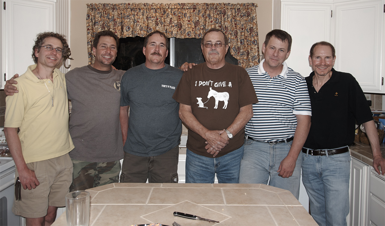 Dan, Tom, Mike, Uncle Bill, David, and Marc in Uncle Bill's kitchen