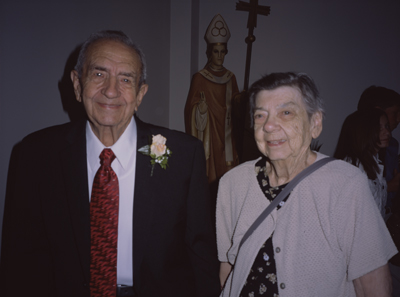 Uncle Tom, proud Maternal Grandfather of the Groom, and Aunt Lou, World's Greatest God-Mother, before the Wedding at Saint Edmond's Church