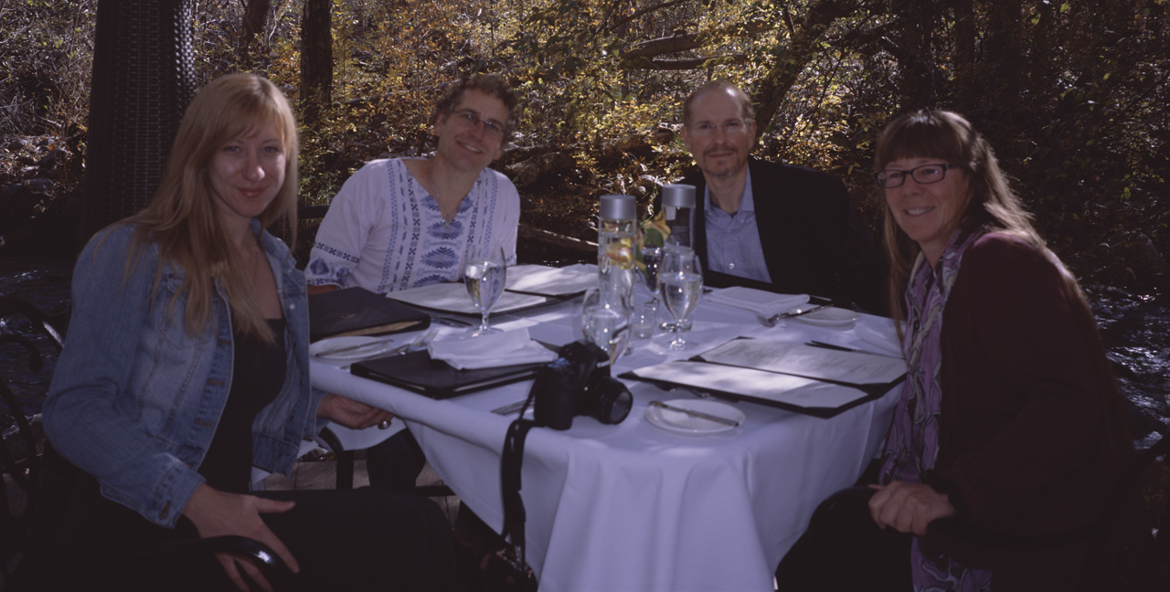 Luna, me, Marc, and Adele about to order Thanksgiving Dinner at L'AUBERGE DE SEDONA