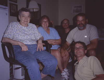 Aunt Lou, Lynne, Marc, Eric, and Dan in Aunt Lou's apartment
