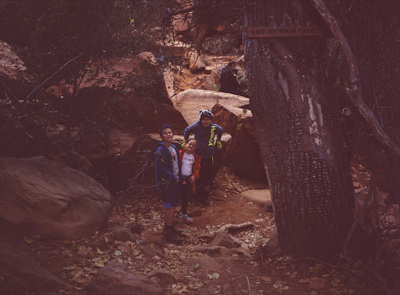 John, Sophia, and James at the end of the officially maintained trail for Fay Canyon in west Sedona