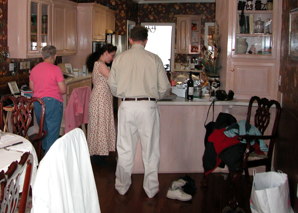 Mom, Jackie and Steve in Mom's kitchen